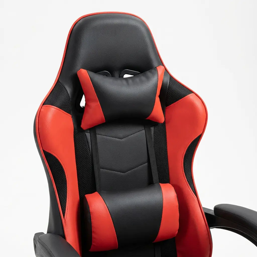 Chaise Gaming à roulettes inclinable avec repose-pieds et massage avec coussins lombaire et cervical
