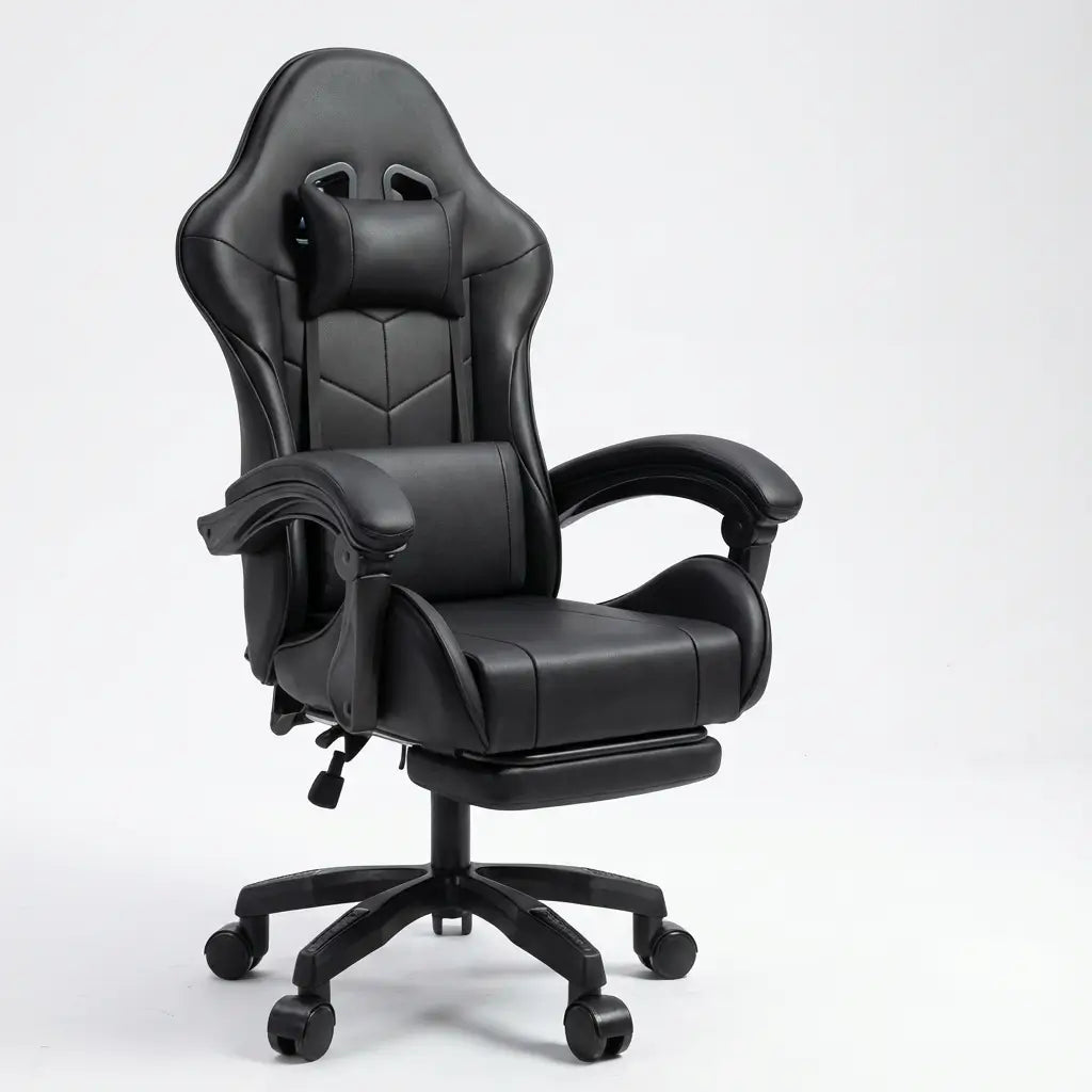Chaise Gaming à roulettes inclinable avec repose-pieds et massage avec coussins lombaire et cervical