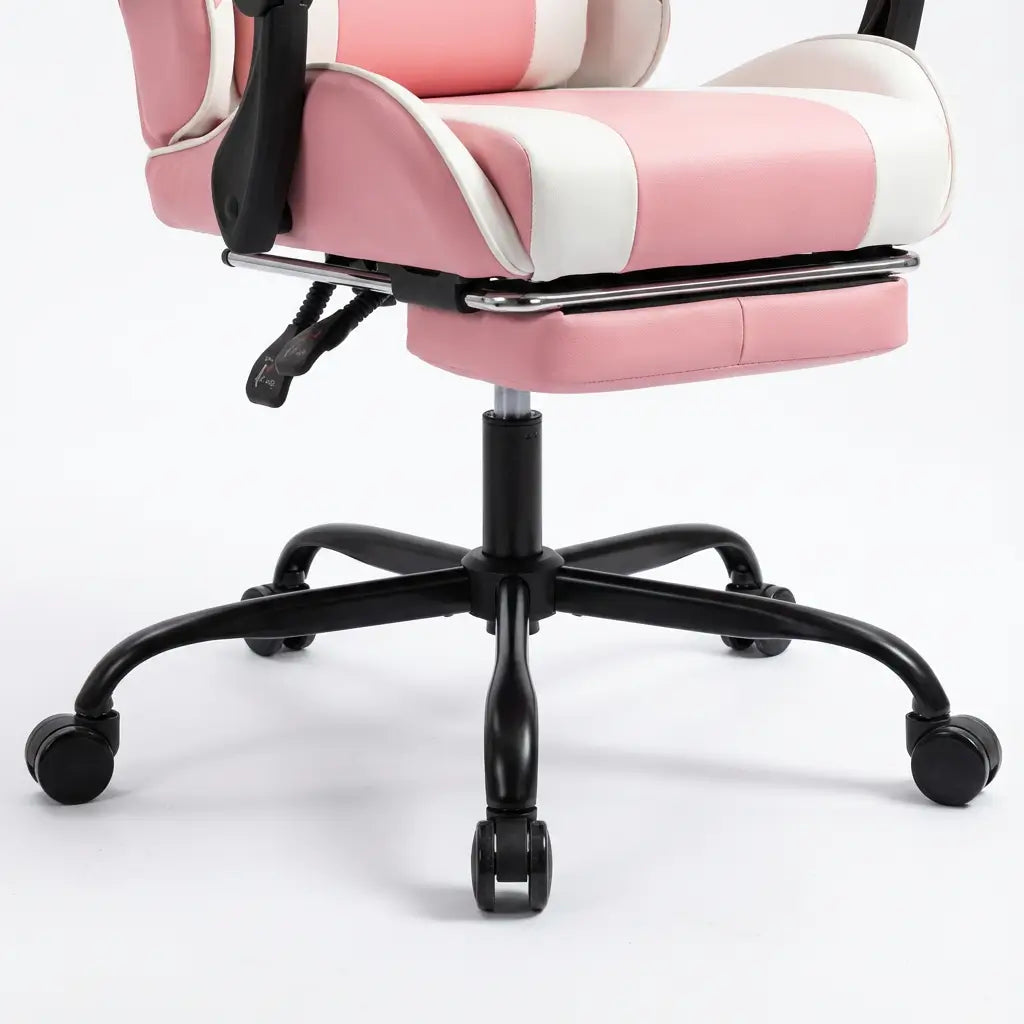 Chaise Gaming à roulettes inclinable avec repose-pieds et massage avec coussins lombaire et cervical