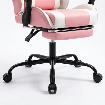 Chaise Gaming à roulettes inclinable avec repose-pieds et massage avec coussins lombaire et cervical