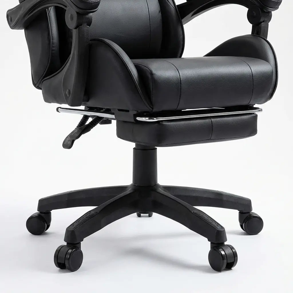 Chaise Gaming à roulettes inclinable avec repose-pieds et massage avec coussins lombaire et cervical