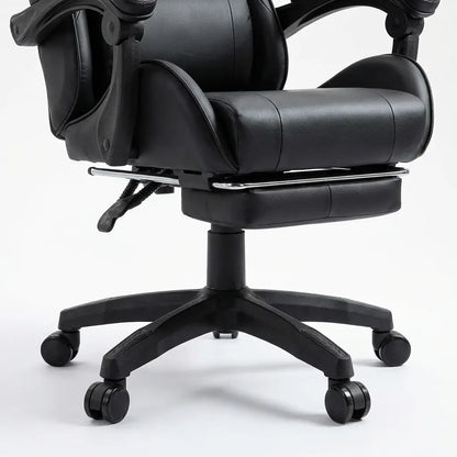 Chaise Gaming à roulettes inclinable avec repose-pieds et massage avec coussins lombaire et cervical
