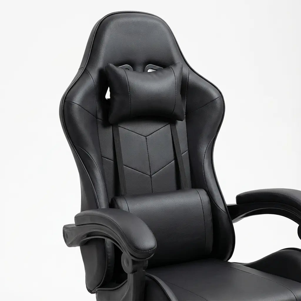 Chaise Gaming à roulettes inclinable avec repose-pieds et massage avec coussins lombaire et cervical