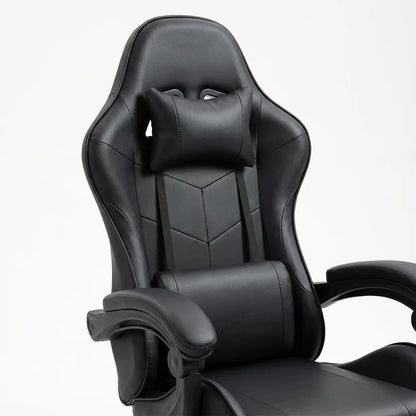 Chaise Gaming à roulettes inclinable avec repose-pieds et massage avec coussins lombaire et cervical