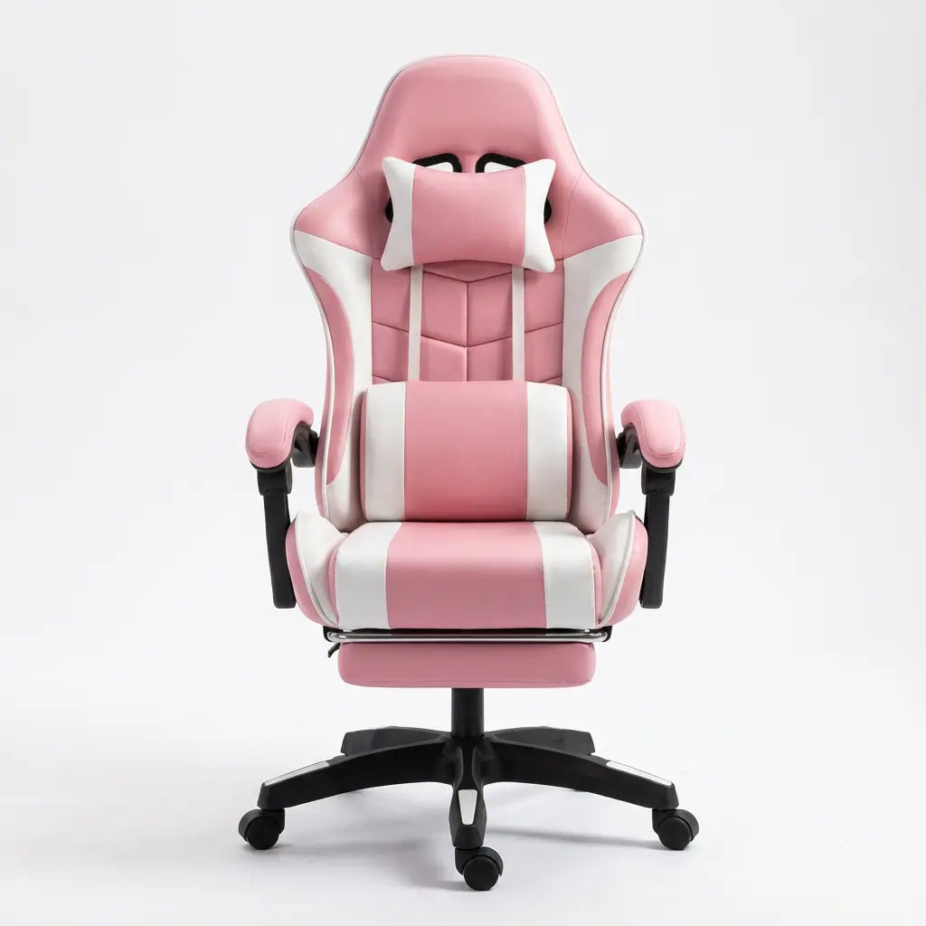 Chaise Gaming à roulettes inclinable avec repose-pieds et massage avec coussins lombaire et cervical
