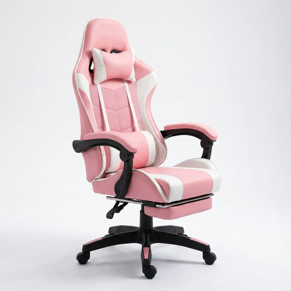 Chaise Gaming à roulettes inclinable avec repose-pieds et massage avec coussins lombaire et cervical