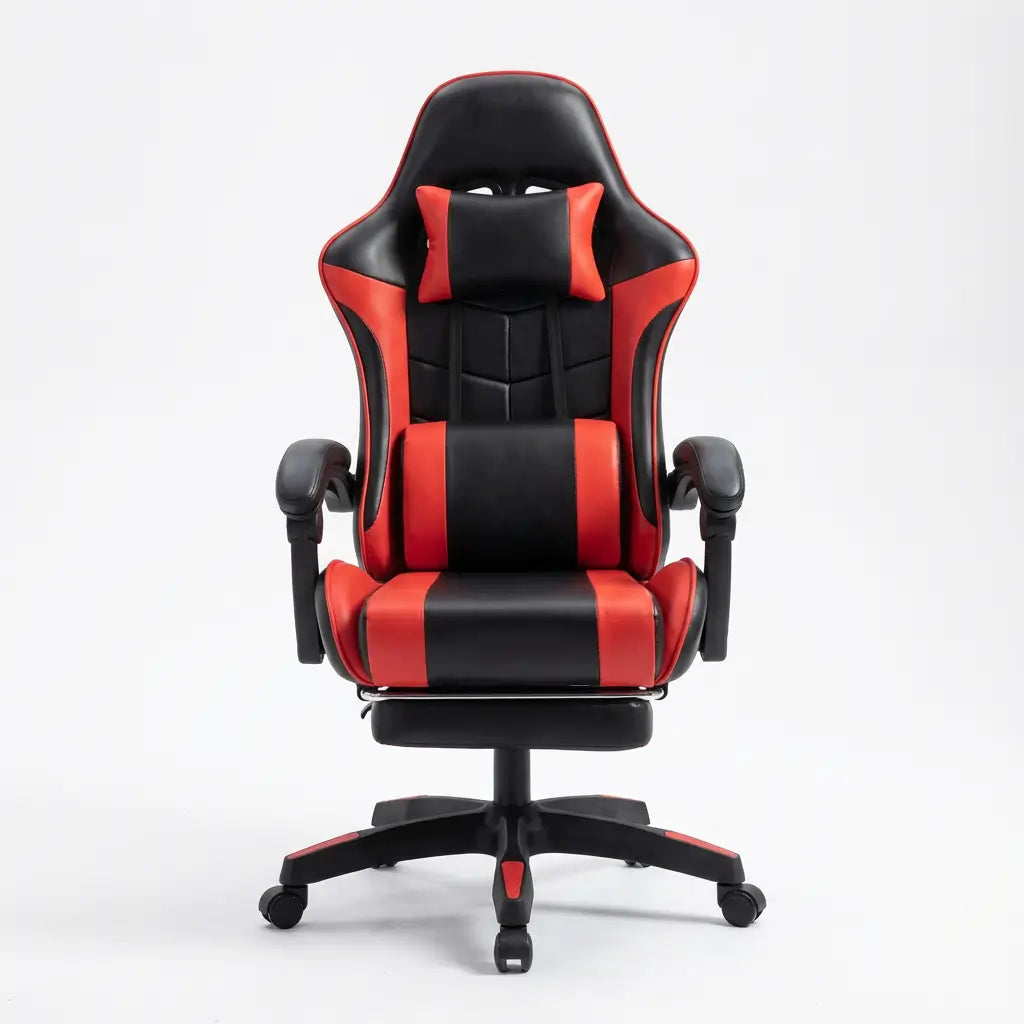 Chaise Gaming à roulettes inclinable avec repose-pieds et massage avec coussins lombaire et cervical