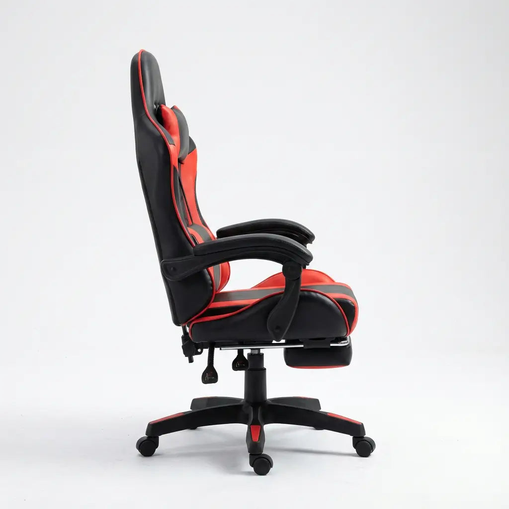 Chaise Gaming à roulettes inclinable avec repose-pieds et massage avec coussins lombaire et cervical