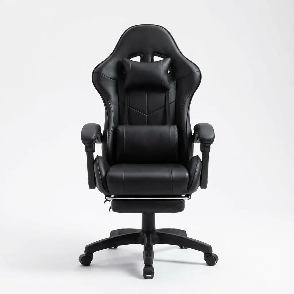 Chaise Gaming à roulettes inclinable avec repose-pieds et massage avec coussins lombaire et cervical