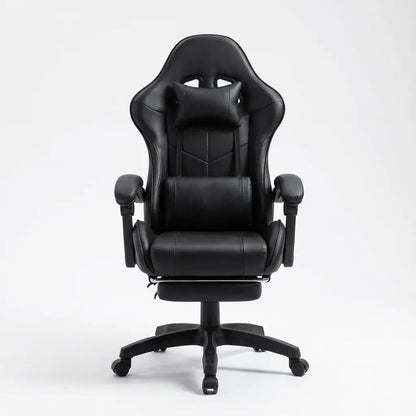 Chaise Gaming à roulettes inclinable avec repose-pieds et massage avec coussins lombaire et cervical