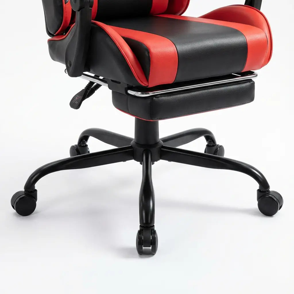 Chaise Gaming à roulettes inclinable avec repose-pieds et massage avec coussins lombaire et cervical
