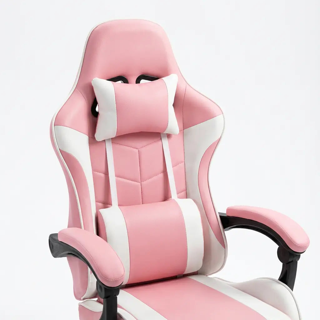 Chaise Gaming à roulettes inclinable avec repose-pieds et massage avec coussins lombaire et cervical