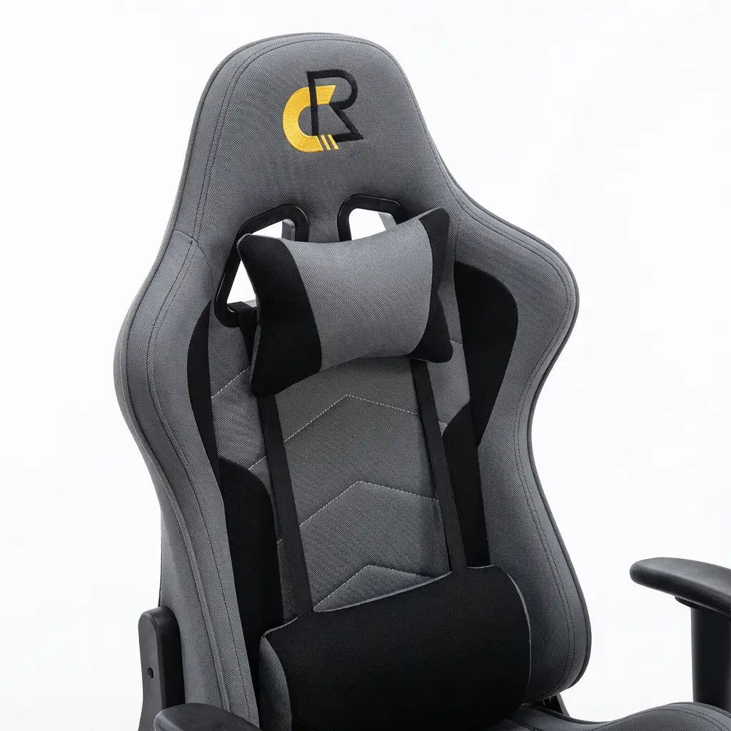 Chaise Gaming Ergonomique à roulettes en tissu avec coussins lombaire et cervical