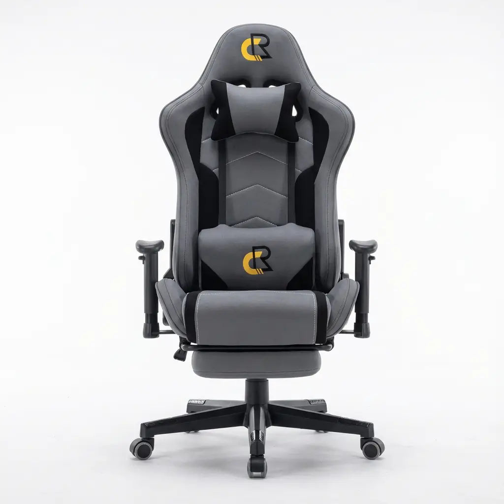 Chaise Gaming Ergonomique à roulettes en tissu avec coussins lombaire et cervical