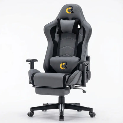 Chaise Gaming Ergonomique à roulettes en tissu avec coussins lombaire et cervical